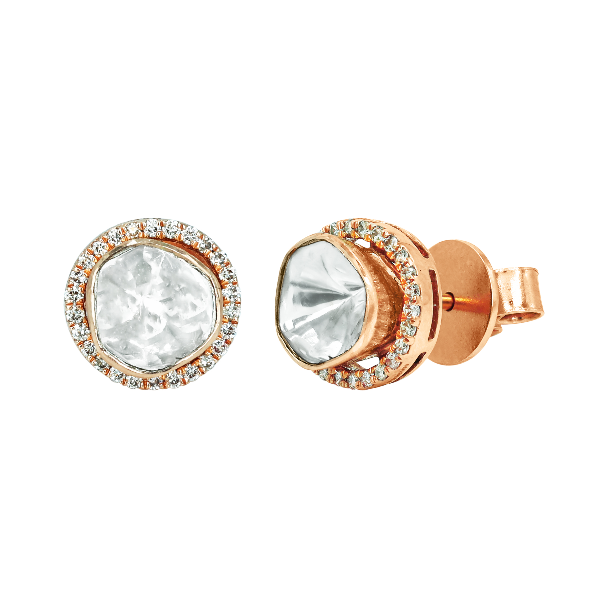 Polki Stud Earrings with Luminous Diamond Halo